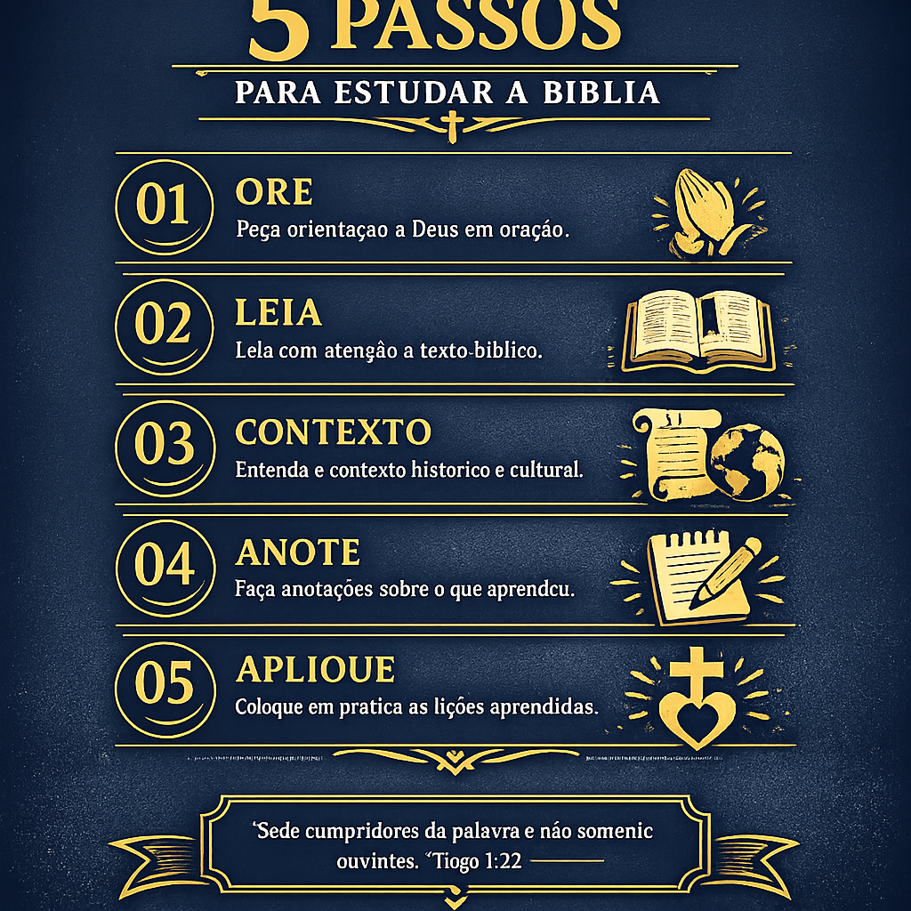 Infográfico dos cinco passos para estudar a Bíblia com clareza